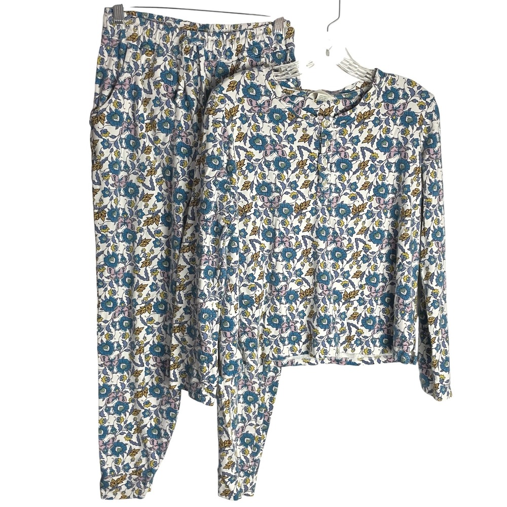 Vera Bradley Womens Floral Pajama Set Size S White Butterfly Loungewear Jogger